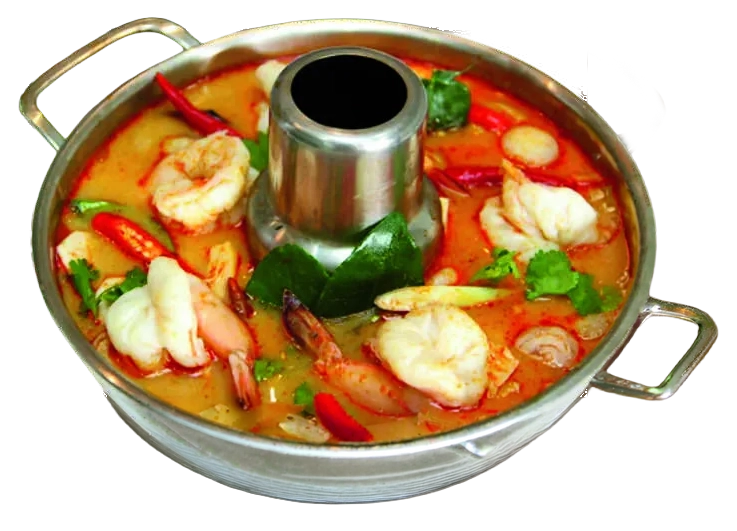 Tom yum hot pot with shrimp and squid